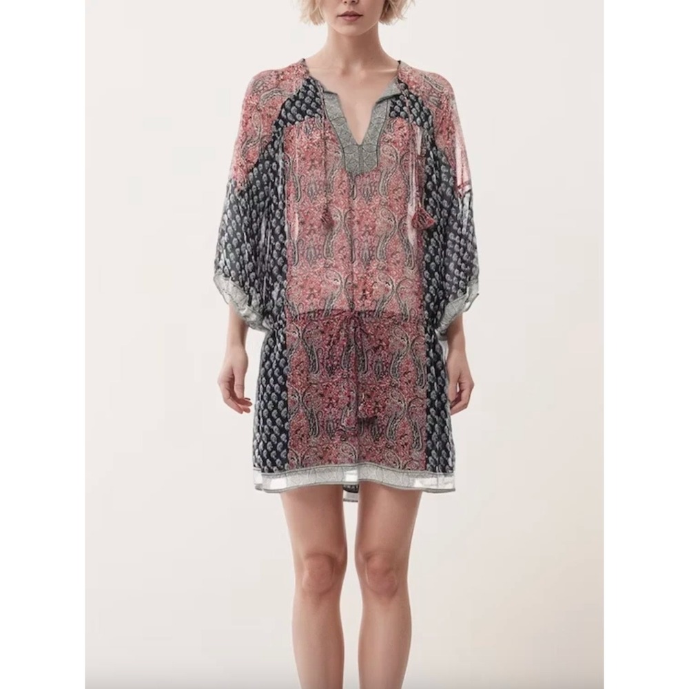 Ulla Johnson Sz 2 Salinas 100% Silk Mini‎ Dress Paisley Boho Semi Sheer Luxury